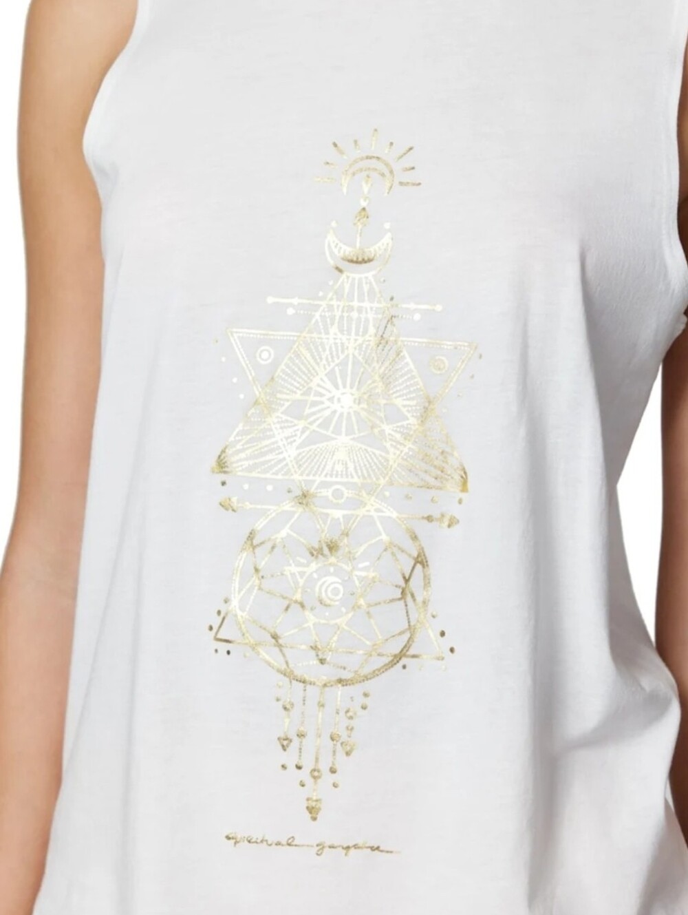 Spiritual Gangster White Tank with Metallic Gold Geometric Design Size Small - Picture 4 of 9